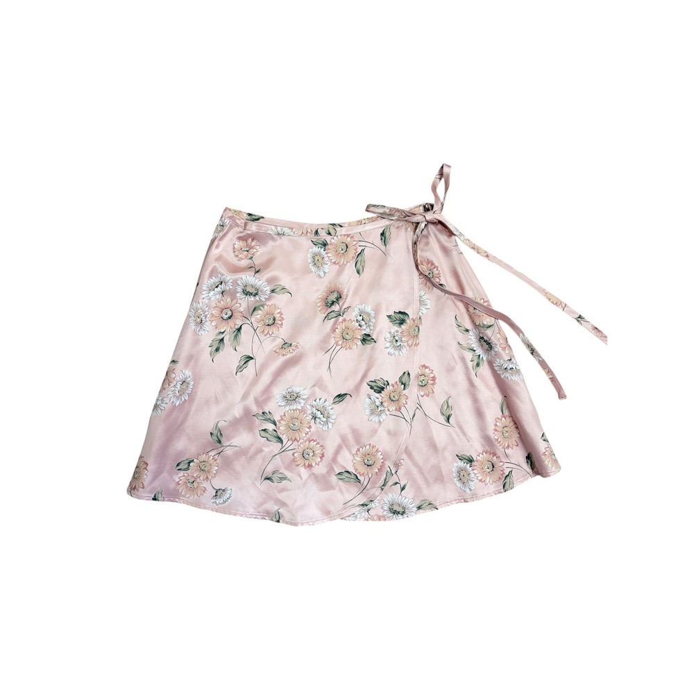 My Michelle Vintage Pink Floral Satin Wrap Mini Skirt Size 3 Made in USA 90s